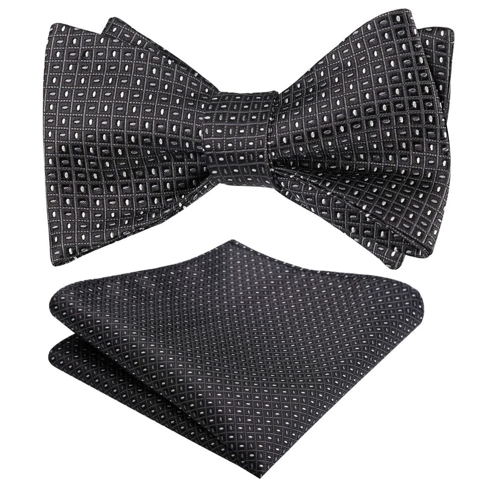 7113 2pcs Polka Dot Self Tied Bow Tie and Pocket Square Hand Tied Set